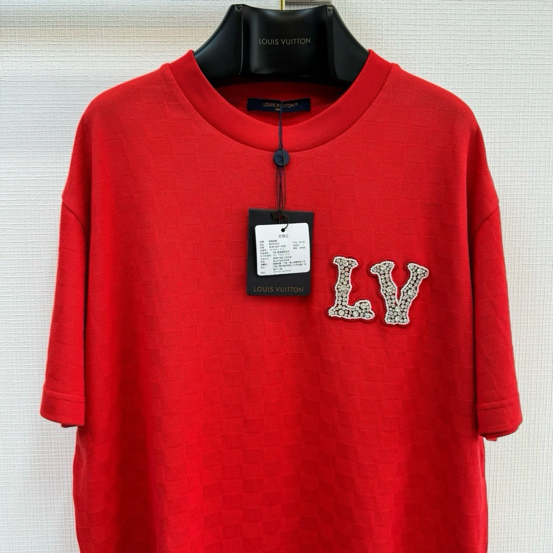 T-Shirt mit gesticktem LV-Patch aus Piqué-Baumwolle