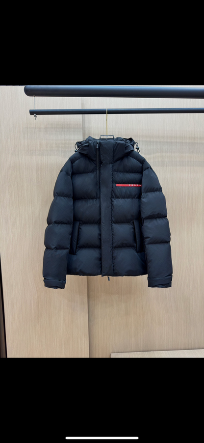 Black Cropped Technical Knit puffer jacket