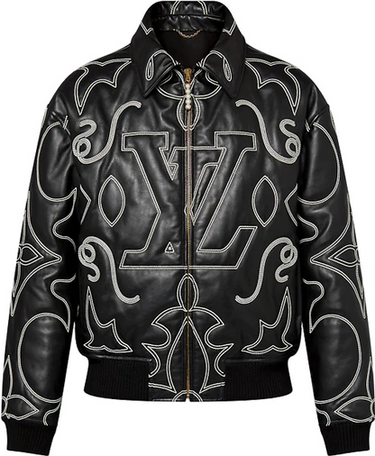 Bomber brodé en cuir Lv