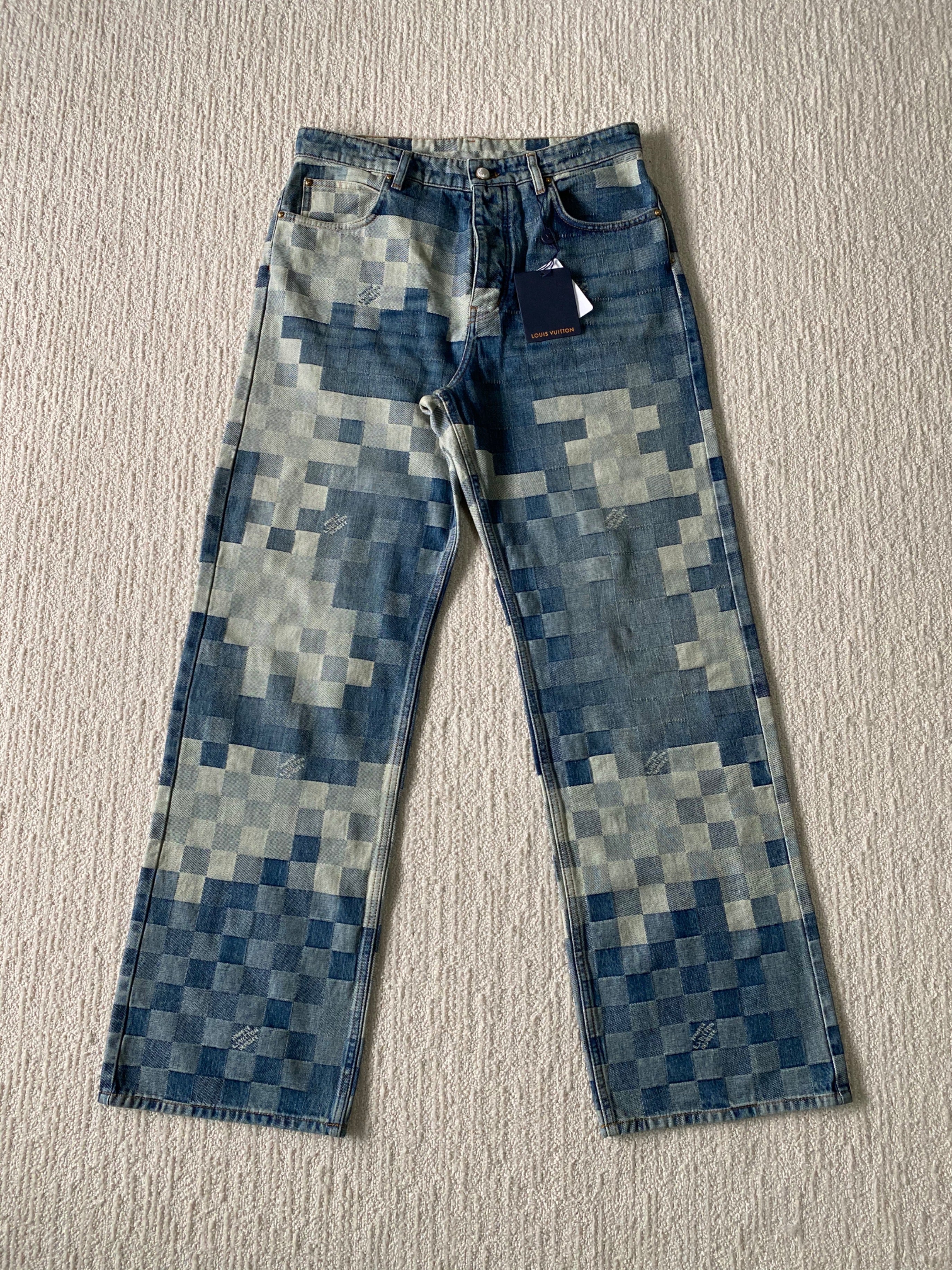 Damier straight denim pants