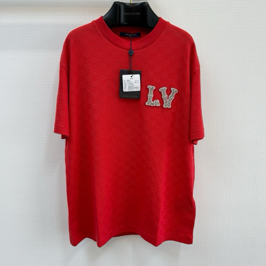 T-Shirt mit gesticktem LV-Patch aus Piqué-Baumwolle