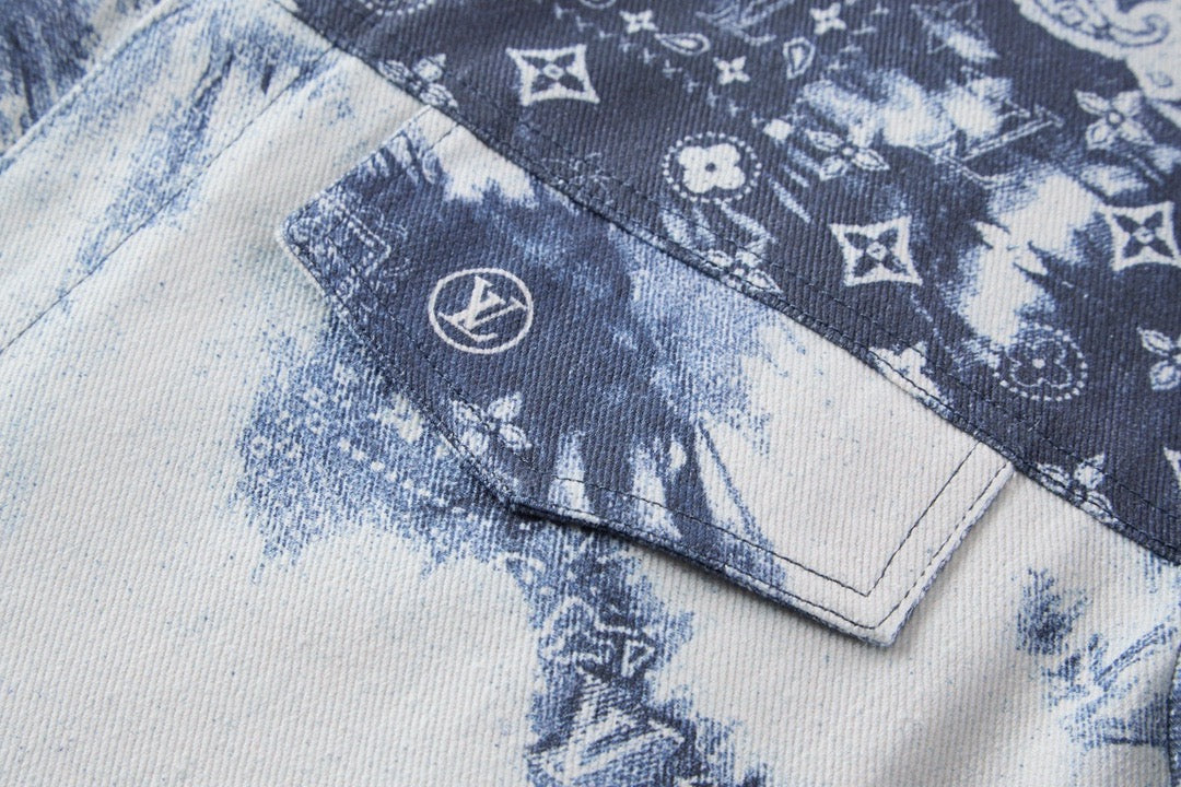 Jeanshemd mit Monogramm-Bandana-Ärmeln Lv