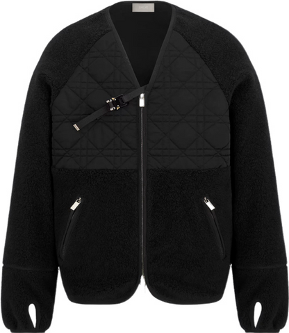 Blouson CD zippé Cannage Molleton de laine vierge et coton noirs