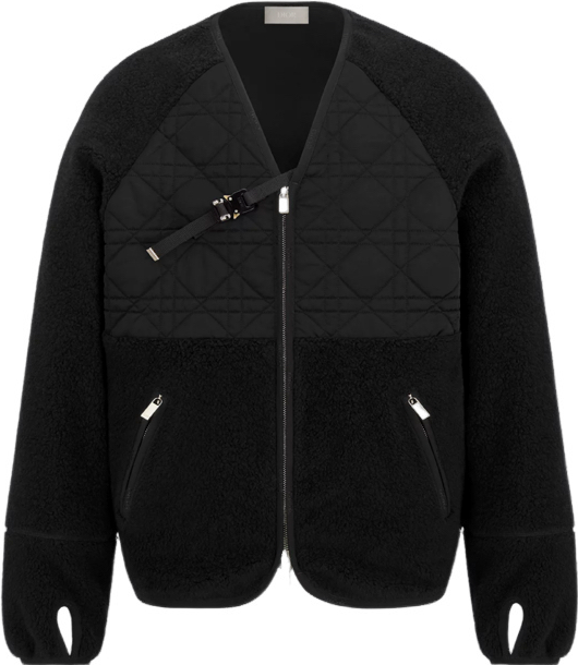 Blouson CD zippé Cannage Molleton de laine vierge et coton noirs