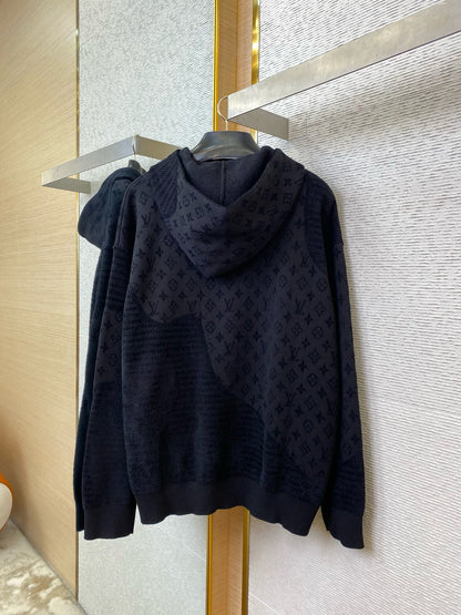 Sweat à capuche à motif jacquard lv