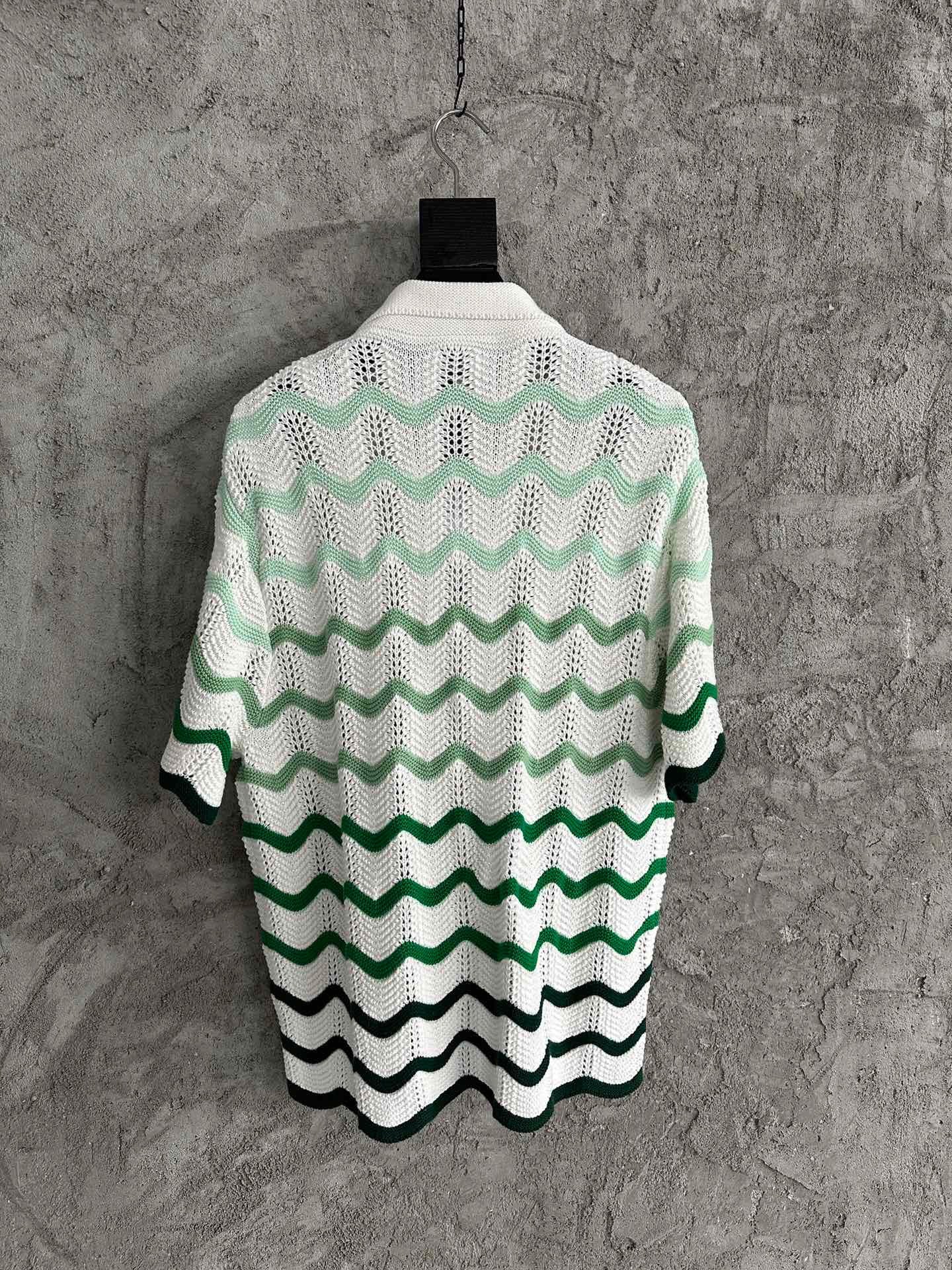 Casa Gradient wave crochet cotton shirt