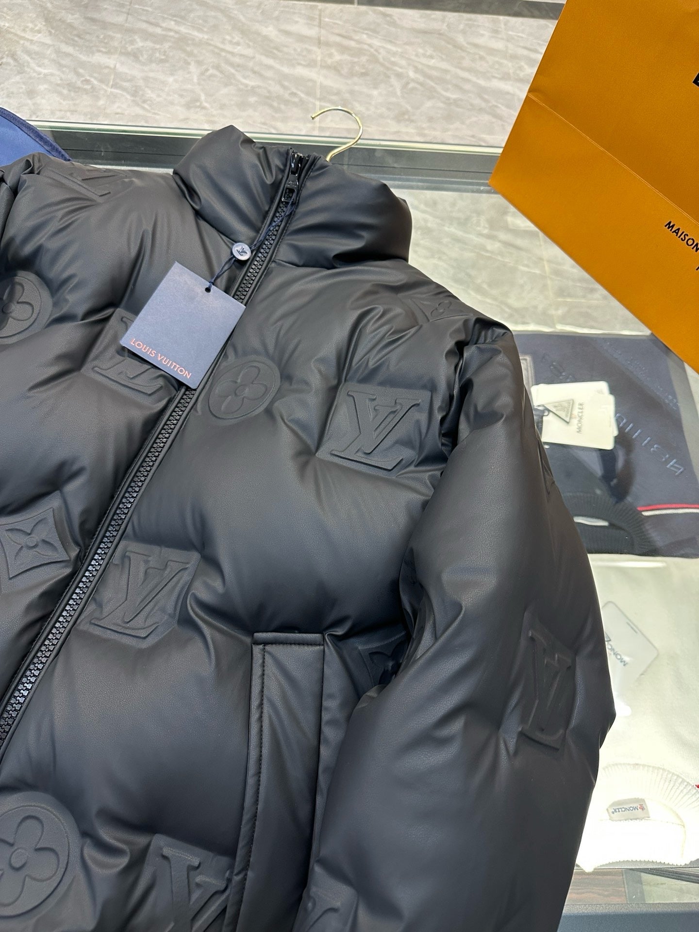 Monogram Leather Hooded Down Jacket lv