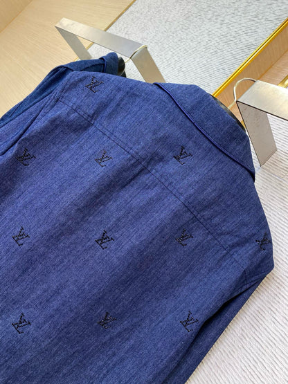 Chemise de pyjama LV Blason ornementée en denim