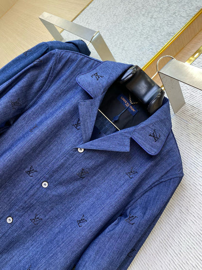 Chemise de pyjama LV Blason ornementée en denim