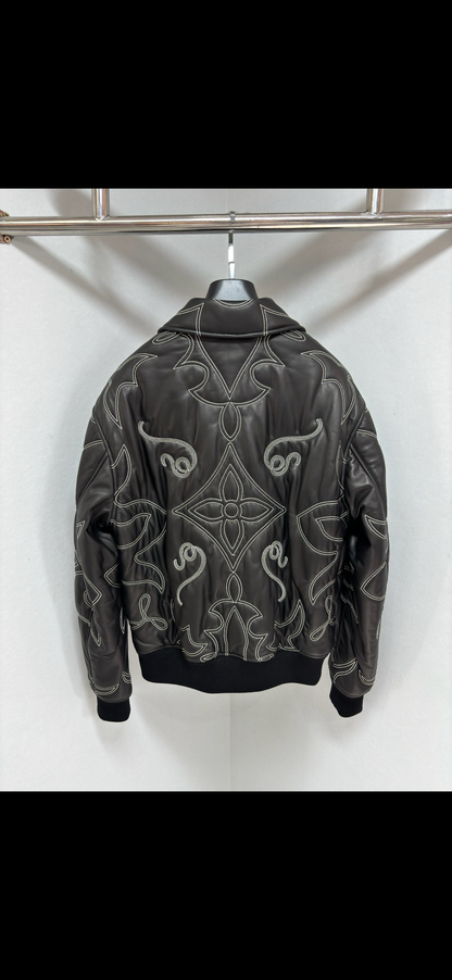 Bomber brodé en cuir Lv