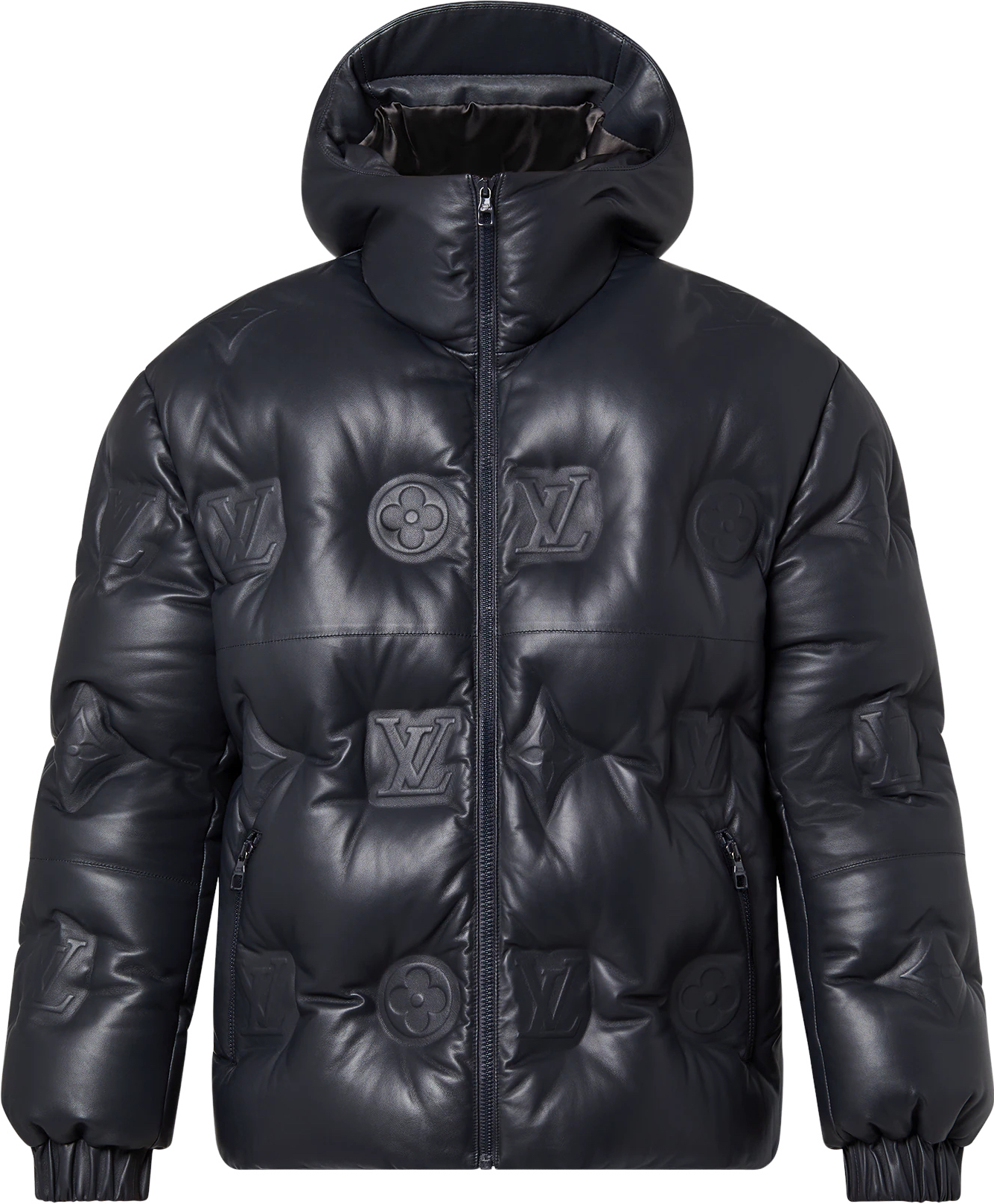 Monogram Leather Hooded Down Jacket lv