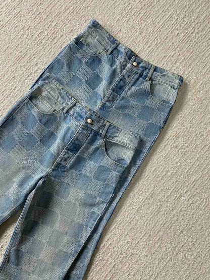 Pantalon denim évasé Damier