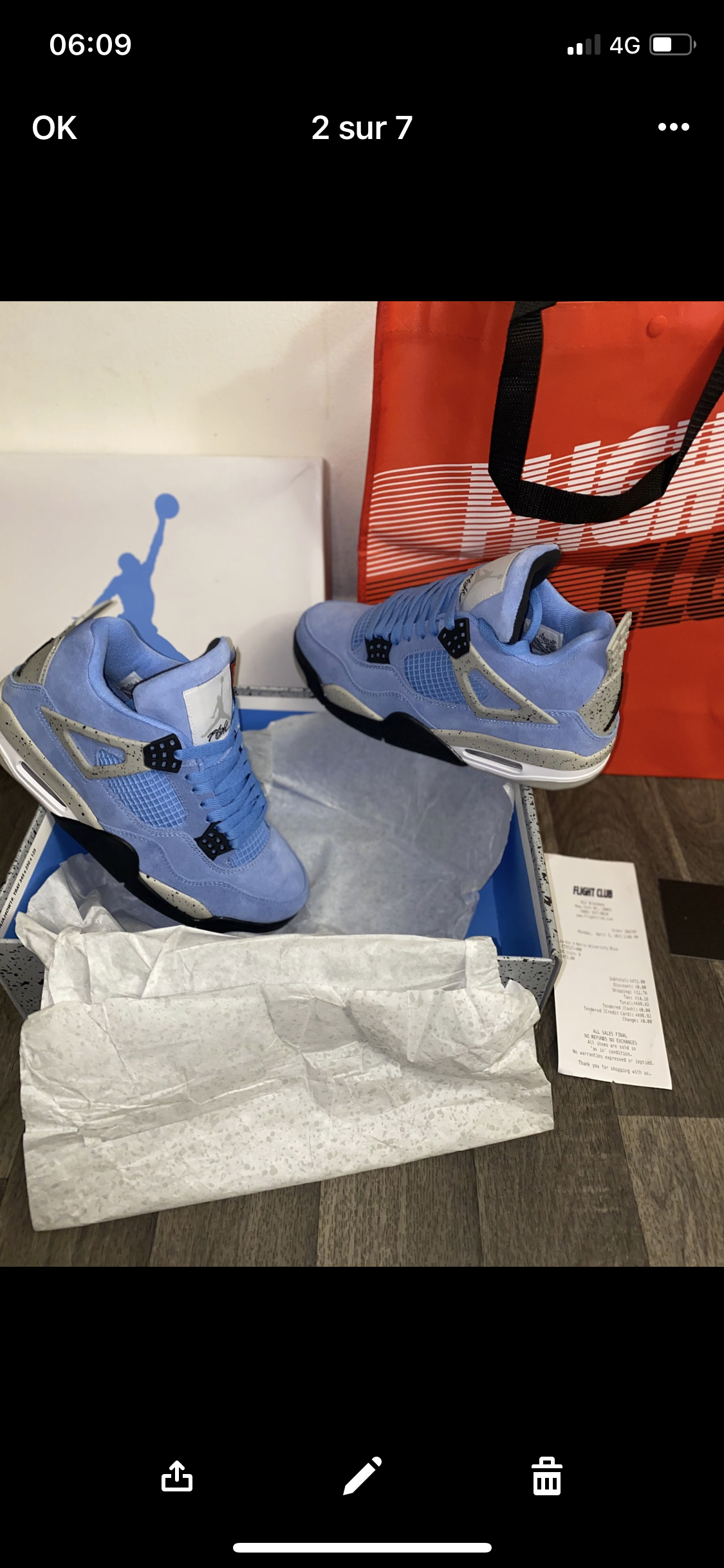 AJ4 university blue  Flight club Authentification ✔️ Facture